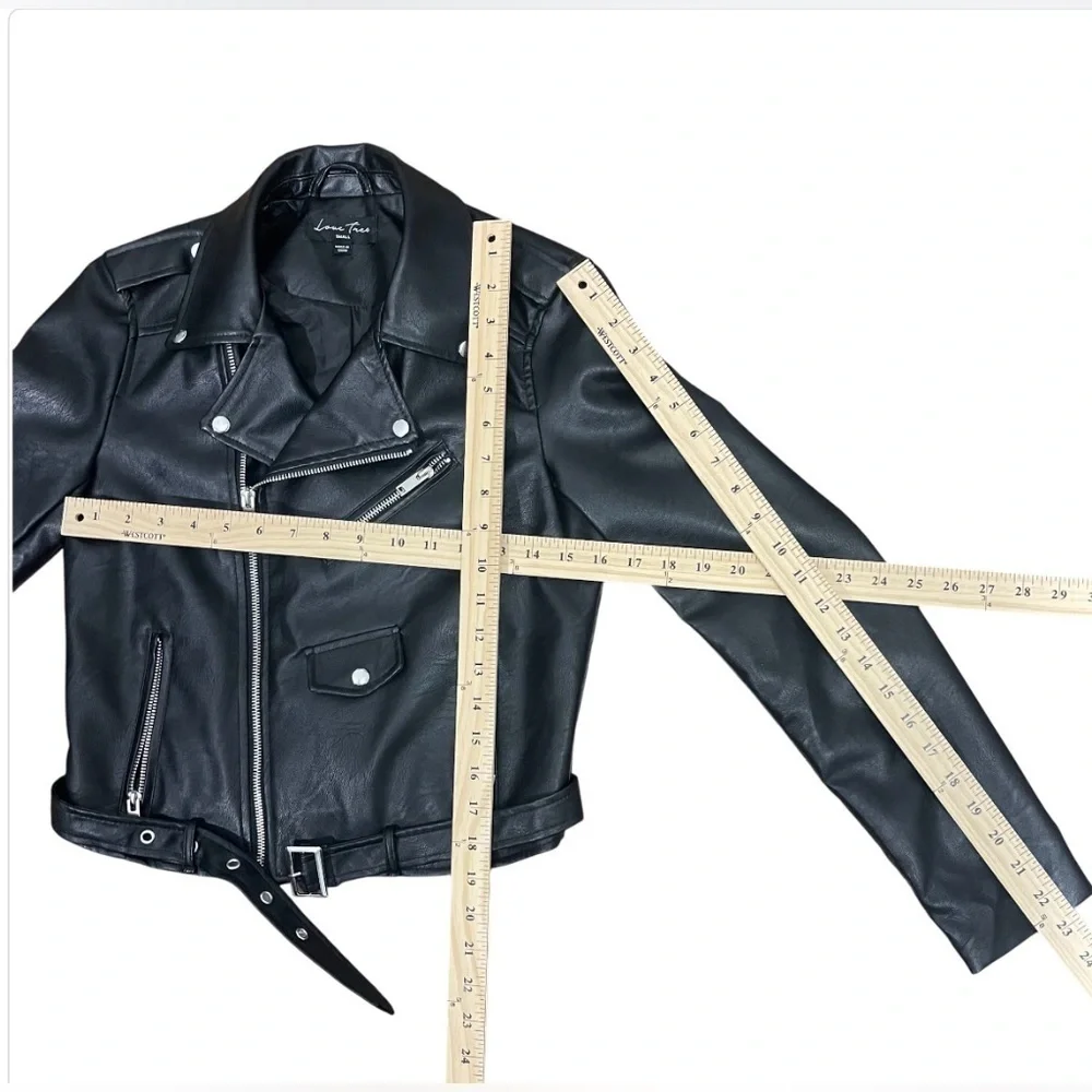 Love Tree Faux Leather Biker Moto Jacket Black, Size Women small - Picture 8 of 16